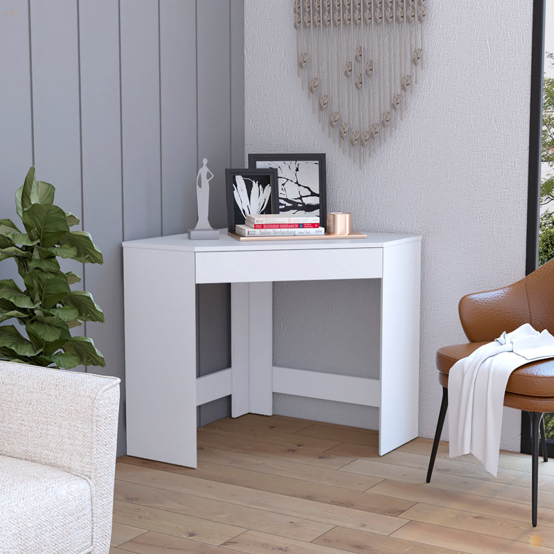 Bureau en coin blanc avec design compact et tiroir