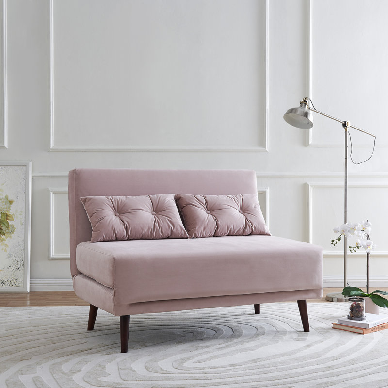 Visconti Full / Double 123cm Upholstered Futon And Mattress, Pink Velvet