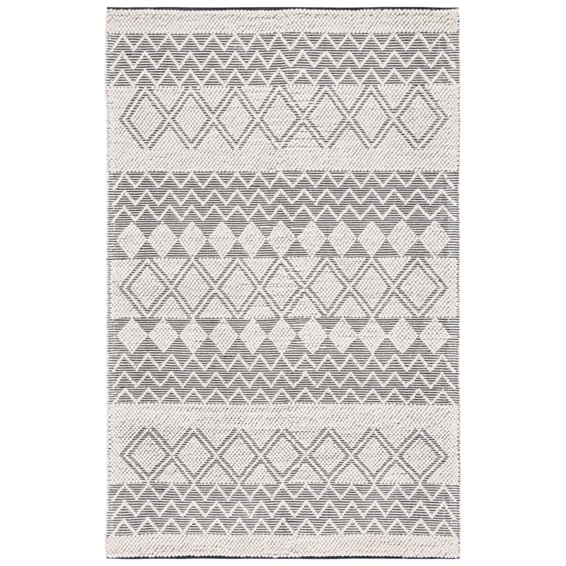 Tapis noir / ivoire en laine / coton touffeté à la main Caesare, Rectangle 6 pi x 9 pi