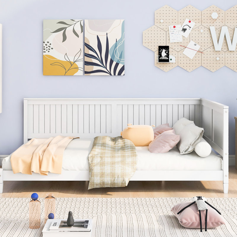 Solid Wood Full Size Daybed/ Bed In White - Elegant Mid-Century Modern Look For Bedroom Extra Durability, Full, White