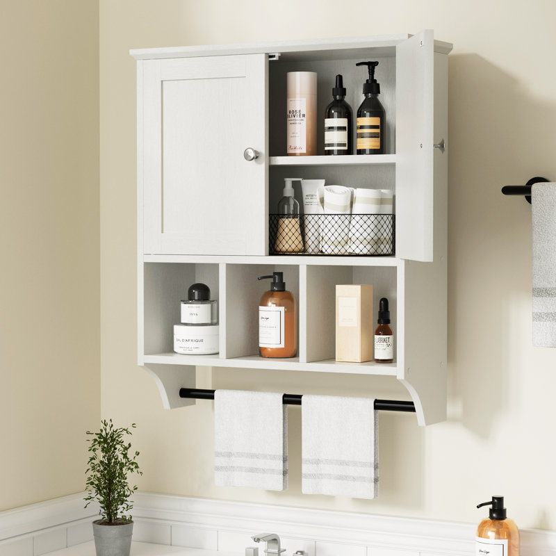 Bathroom Cabinet with Towel Bar & Shelf, White