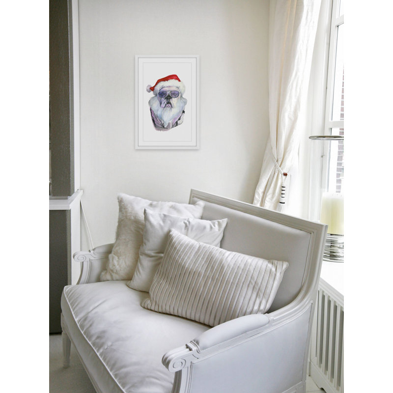 « papa noel à venir », reproduction de peinture à l’aquarelle encadrée, H 18 po x l 12 po