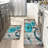 Teal Dahlia & Dragonfly, 2 Pcs Non Slip Kitchen Mats