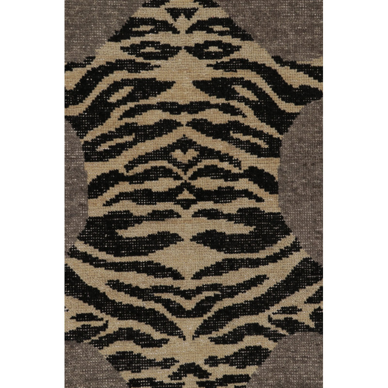 Rug & Kilim’S Distressed Tiger Rug In Taupe-Brown With Beige And Black Pictorial