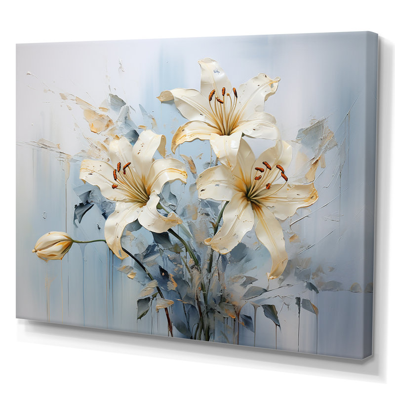 «Beige et or» Pure Lily Beauty Whispers sur toile, Toile tendue, H 16 po x l 32 po