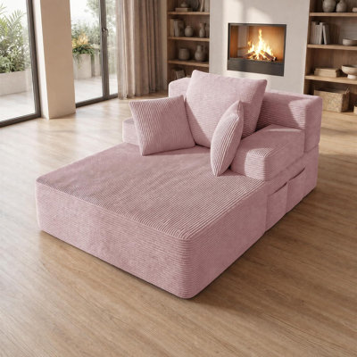 Canapé-lit convertible de 79 po avec cadre de forme fixe et accoudoirs amovibles, canapé-lit modulaire en velours côtelé, canapé-lit pliant pour petits espaces - aucun assemblage requis en rose