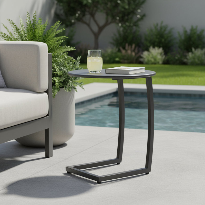 Table d'appoint ronde 20 po en aluminium noir