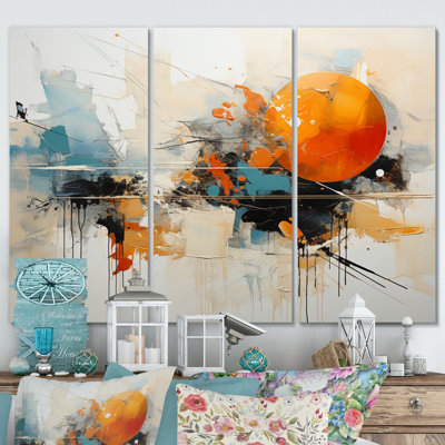 Bleu sarcelle, orange, audacieux, énergie III, ensemble de collages abstraits en métal
