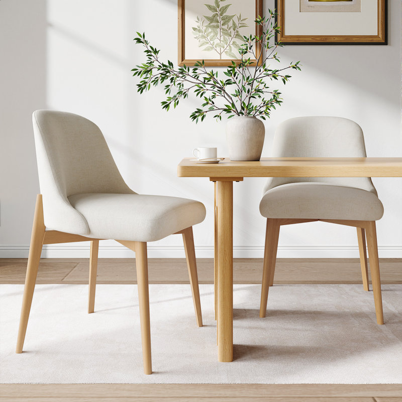 Ladaker Dining Chairs Kitchen Chairs with Wood Legs, White, Natural Wood
