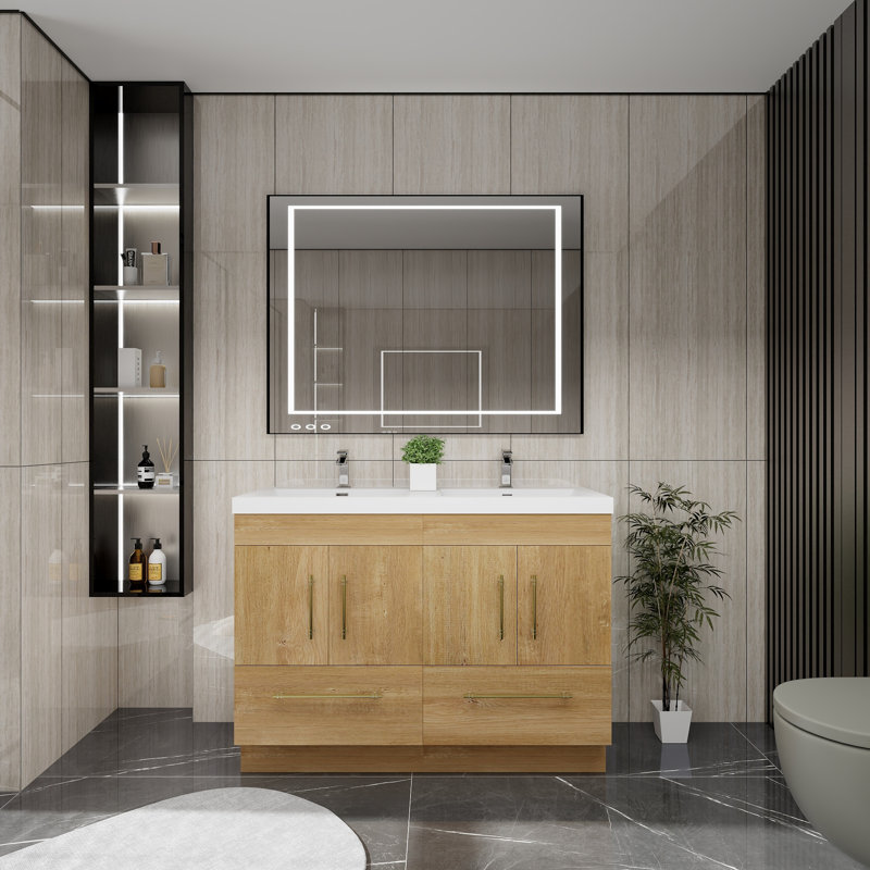 Meuble-lavabo double l 48 po Kyng, Chêne