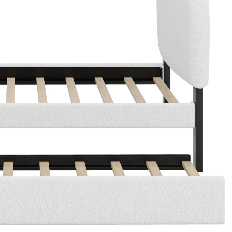 Lit plateforme tapissier avec lit gigogne, Blanc