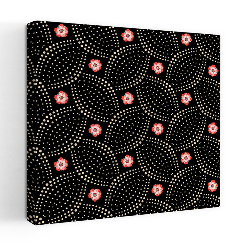 Woven Dots And Ditsy Flowers Black Seamless Pattern by Annick - Wrapped Canvas Print, 91.44 cm H x 91.44 cm W