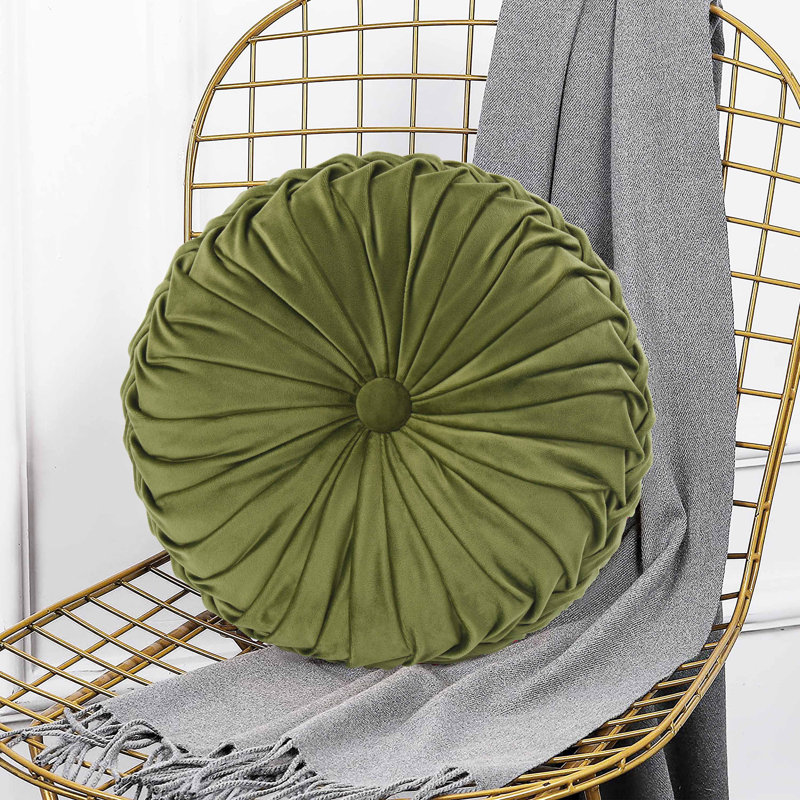 Velvet Round Throw Pillow, Olive