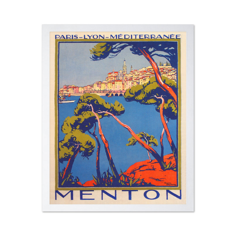 Menton, France, Affiche, H 24 po x l 32 po, Encadrement blanc