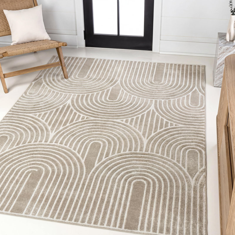 Tapis beige / crème Megane MidCentury Art Deco, Rectangle 2 pi 11 po x 5 pi