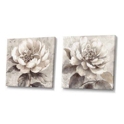 Grey Peonies On Branch - Floral Peony Square Collage Set Of 2