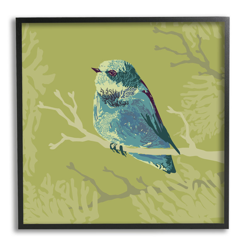 "Petit oiseau bleu perché" par Verbrugge WaterColoured, Giclée encadrée noir minuit, H 12 po x l 12 po x P 1,5 po