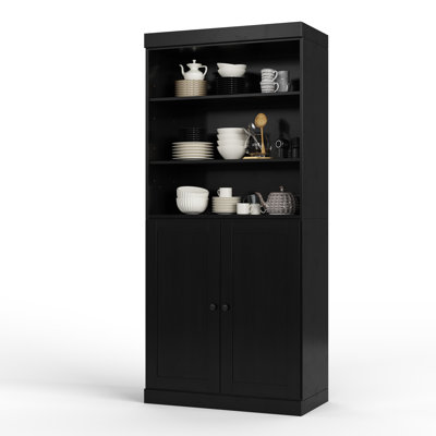 100% Solid Wood Kitchen Pantry Cabinet, Tall Freestanding Modular Storage With Open Shelf & Shaker Doors, Adjustable Shelves, 32" W X 71.5" H