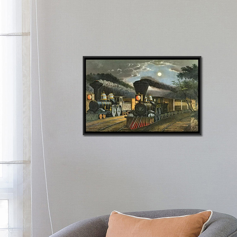 The Lightning Express Trains, 1863 by Currier & Ives - Gallery-Wrapped Canvas Giclée, 18" H x 26" W x 1.5" D, No Mat