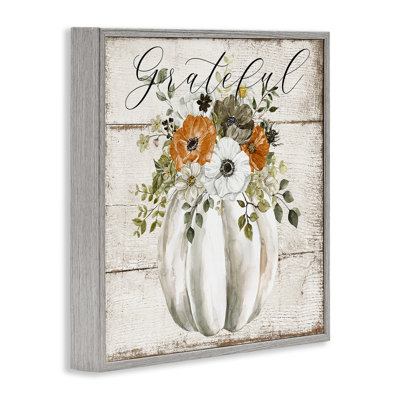 Grateful Floral Pumpkin Framed Giclee Art by LSR Design Studio