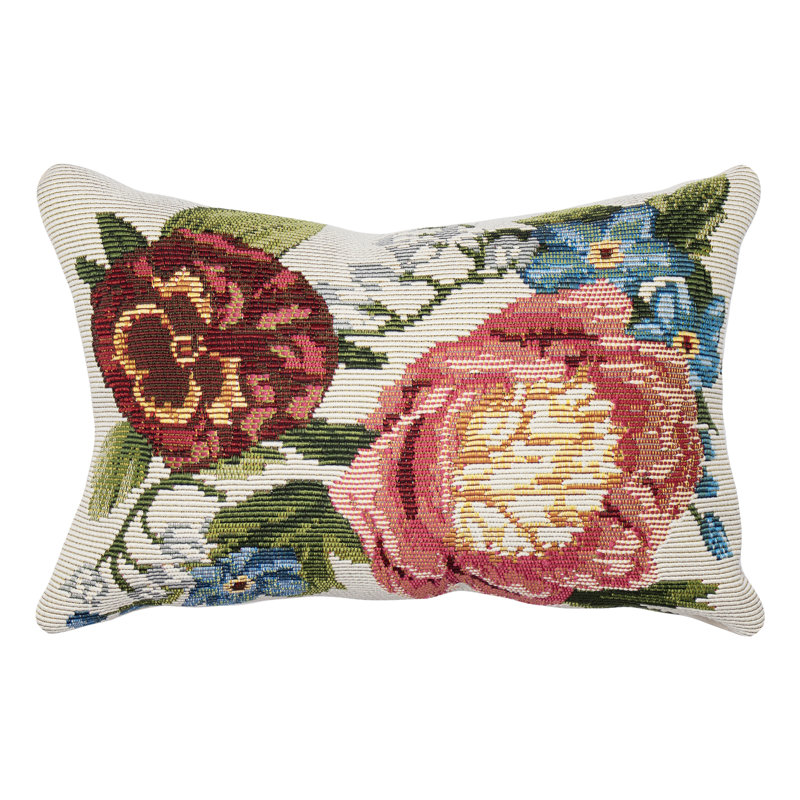 Marina Floral Outdoor Throw Pillow, Cream, Rectangle 12"H x 18"W