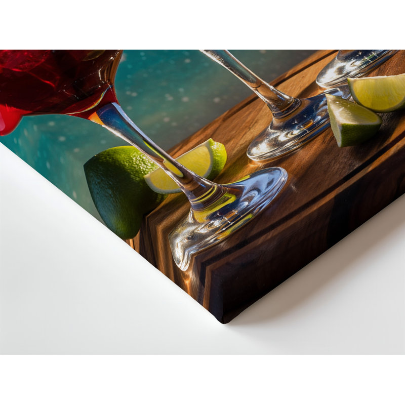 Toile Une présentation vibrante de trois cocktails élégamment conçus repose sur un art mural, H 9 po x l 12 po