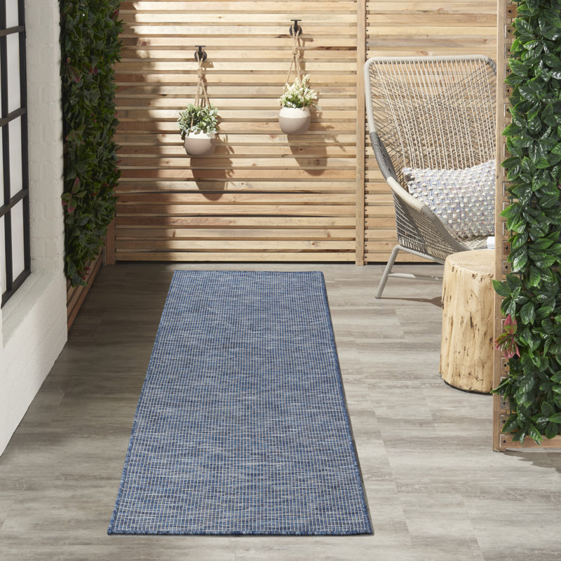 Lillehammer Solid Indoor/Outdoor Area Rug, Runner 2'2" x 10', Navy Blue