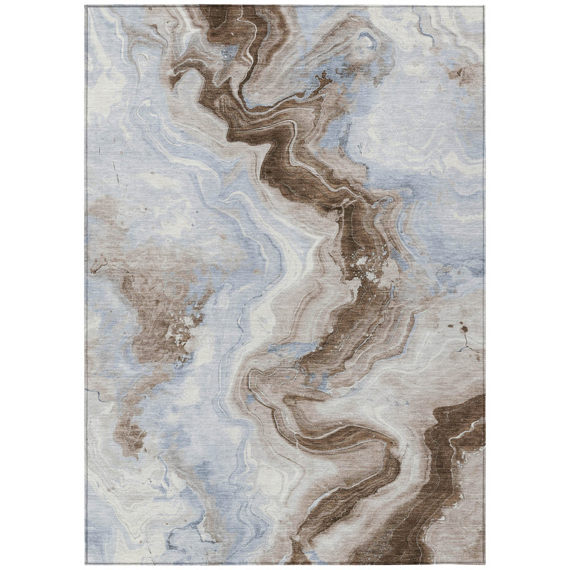 Machine Washable Indoor/Outdoor Xhevrie Taupe Rug, Rectangle 5' x 7' 6"