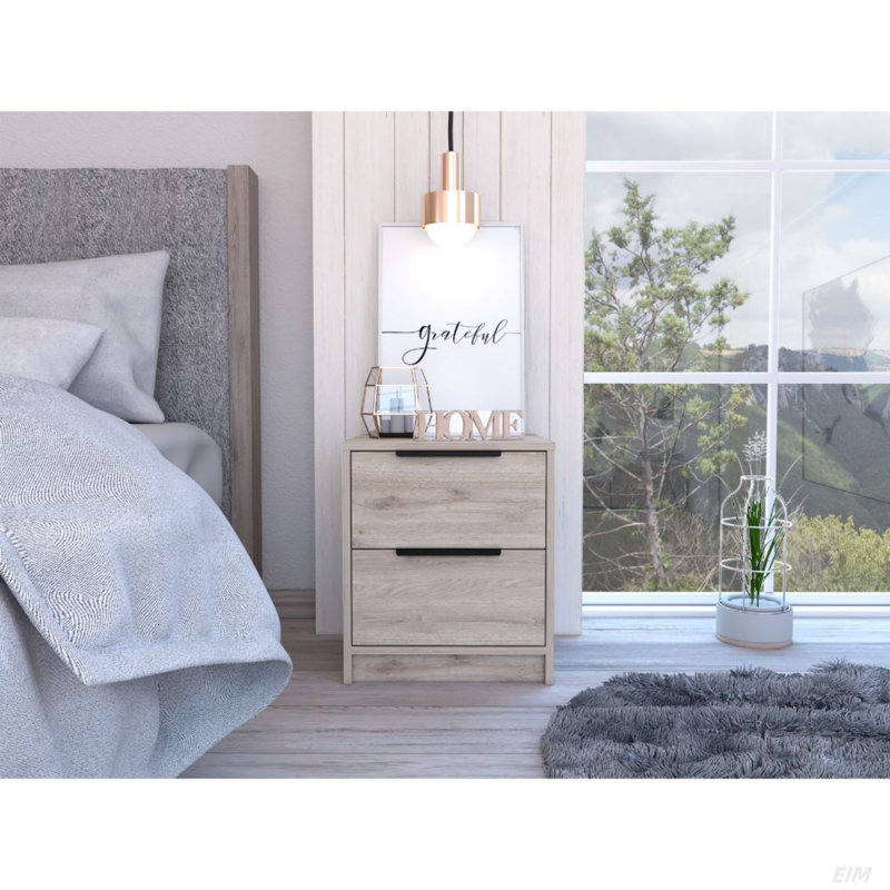 Modern Nightstand 19" H, Two Drawers, Gray