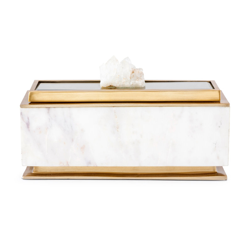Marble Box with Gold Metal Trim and Gemstone