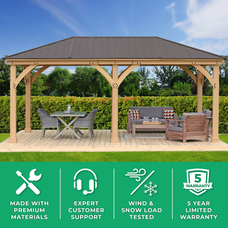 Meridian 12' x 20' Cedar Patio Gazebo with Brown Aluminum Roof