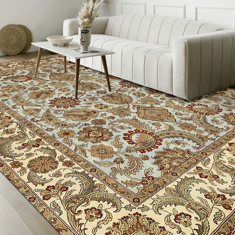 Wool Oriental Area Rug in Light Blue/Green/Beige