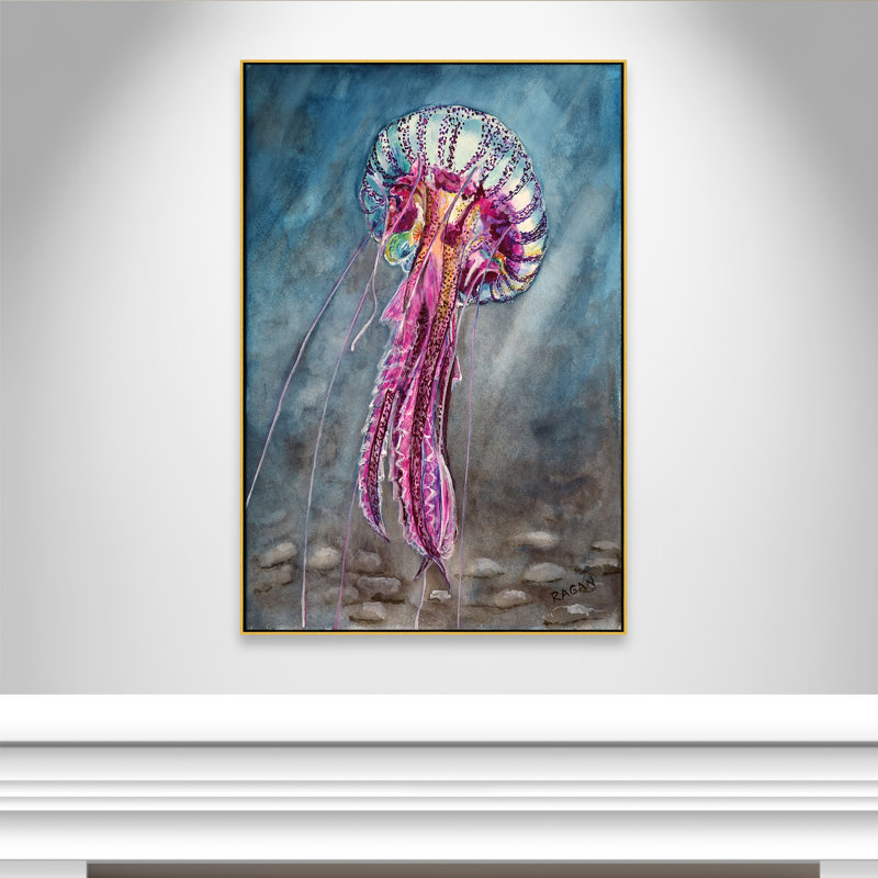 Impression Jelly Fish par Mike Ragan pour Casa Fine Arts, H 61,5 po x l 41,5 po, Doré