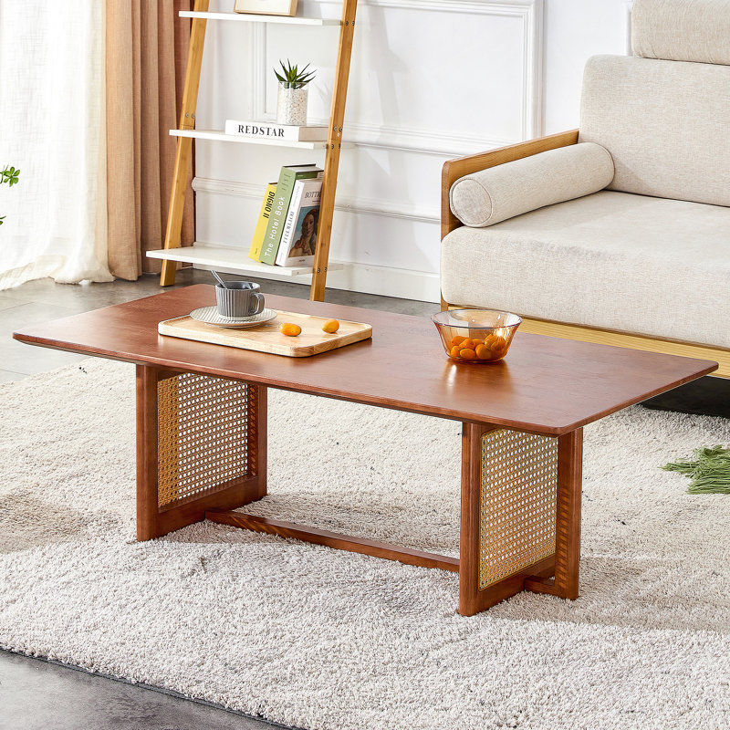 Table basse rectangulaire en bois massif imitation rotin de style chinois pour petits salons de famille, W115191497