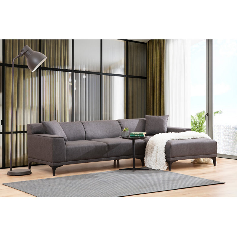 Canapé et méridienne de 98,4 po de large Rogero, Mélange de polyester anthracite, Accoudoir à droite (vu de face)