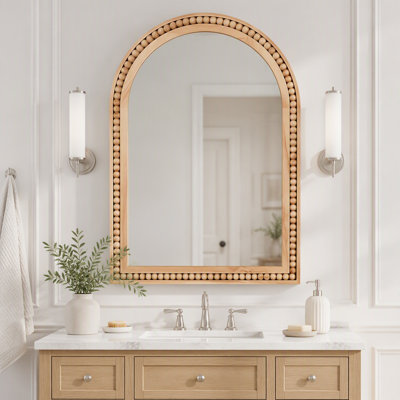 Arch Wall Mirror with Beaded Solid Wood Frame