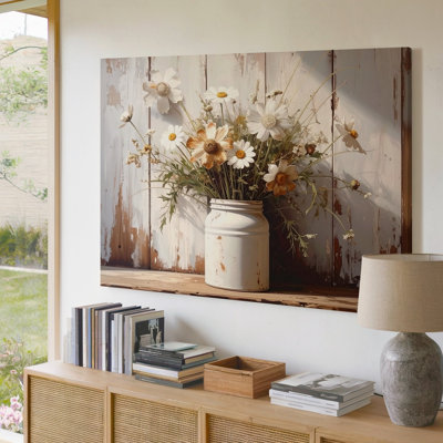 Rustic Daisy Mason Jar Vintage Country Still Life Some Moments Wall Art Canvas Ready To Hang Gallery Wrapped Home Decor Premium Quality