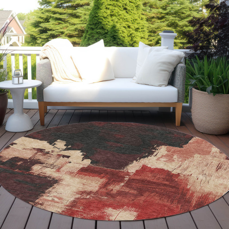 Tapis intérieur / extérieur rouge Zireya , 8 pi x 8 pi