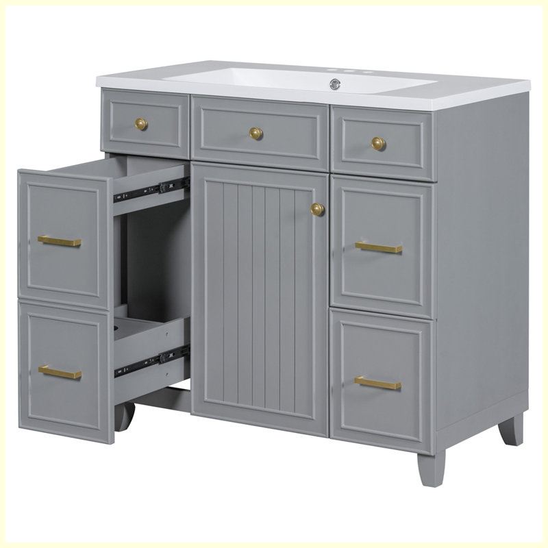 Modern Bathroom Vanity Cabinet with Sink Top Combo Set, Gray