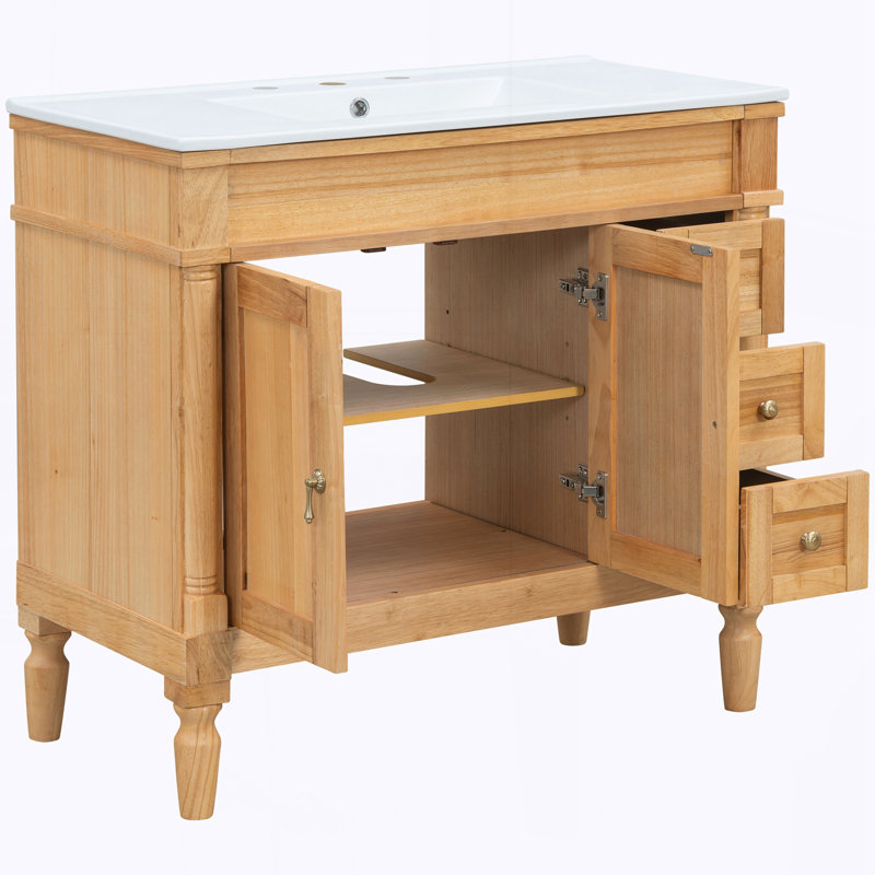 Meuble-lavabo 36 po avec lavabo en céramique, Wood