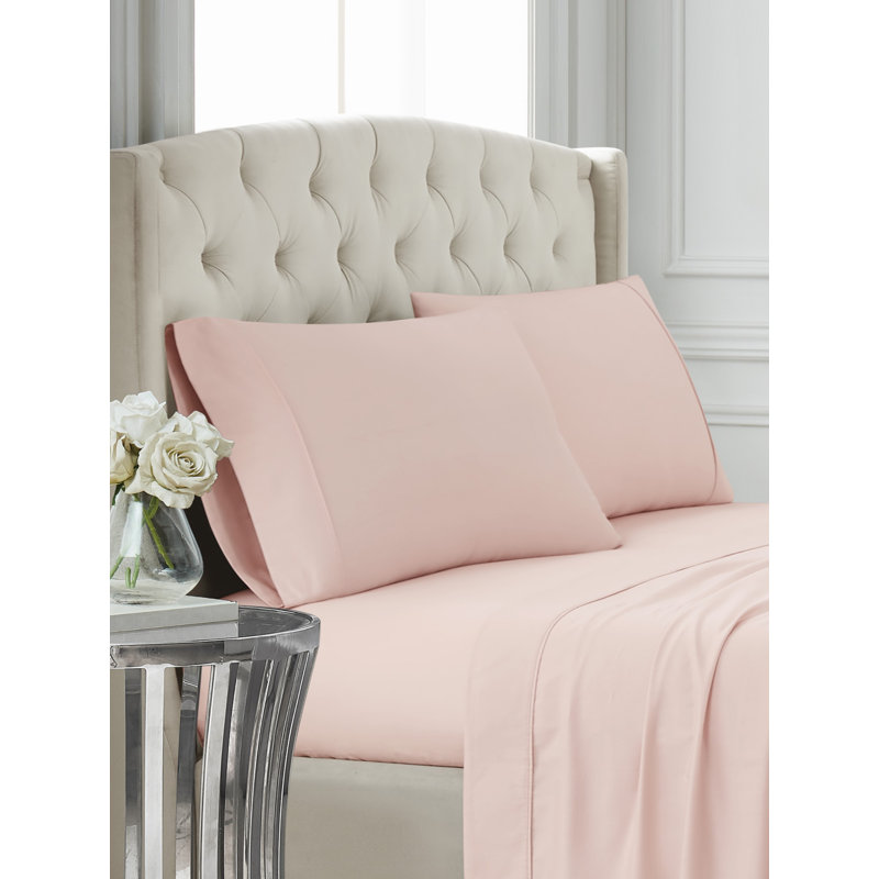 Blush Pink Full Cotton Sateen Sheet Set with Pillowcases