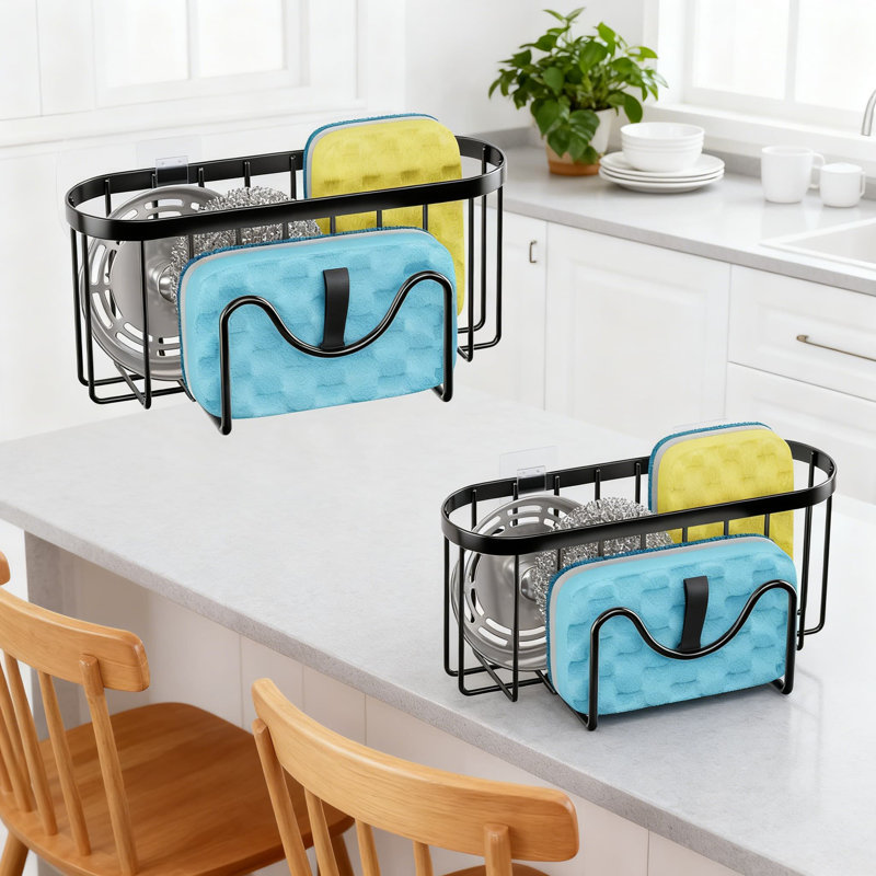 Porte-éponge multifonctionnel en forme de M avec deux options d'installation, organisateur d'évier de cuisine en acier inoxydable antirouille pour éponges, brosses et grattoirs