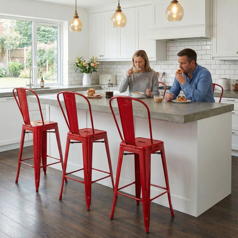 Counter Stool with Metal Frame, Red