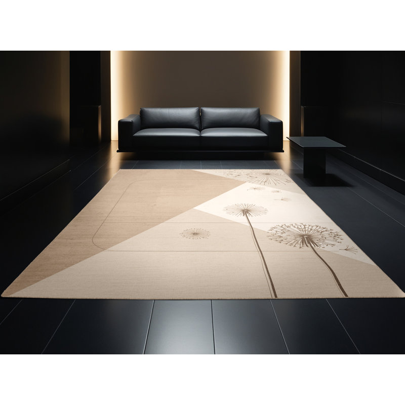 Machine Washable Ortmund Dandelion Minimalist Clear Rug in Brown – Beige Binding, 5' Square