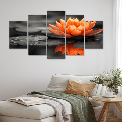 Orange orange, gris, glamour, lotus photo III - lotus, art mural sur toile