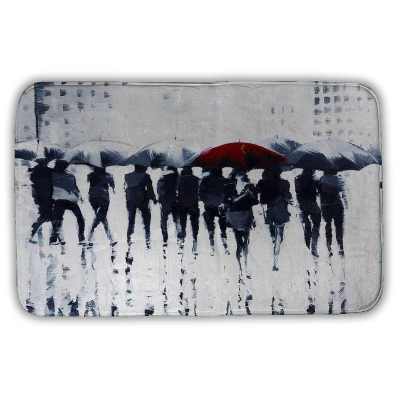 Silhouettes walking in the rain Bath Mat with Non-Slip Backing - Quick Dry Memory Foam Bathroom Rug - Absorbent - Modern Plush Spa-Style - Machine Washable