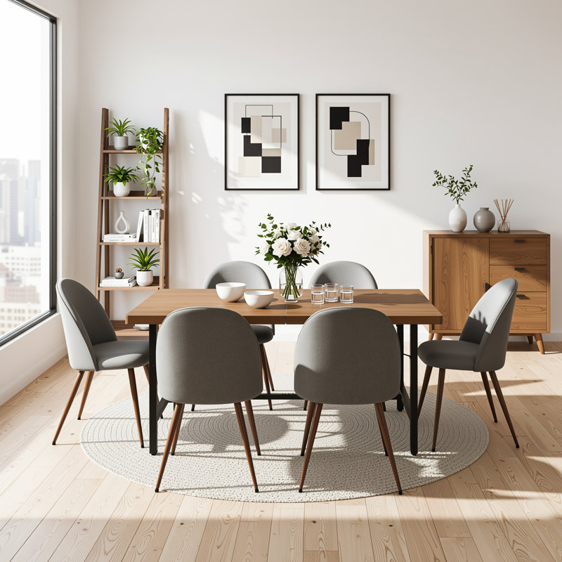 Ensemble de table de salle à manger 7 pièces avec chaises rembourrées 7 pièces, 7 pièces : table, 6 chaises, Gris