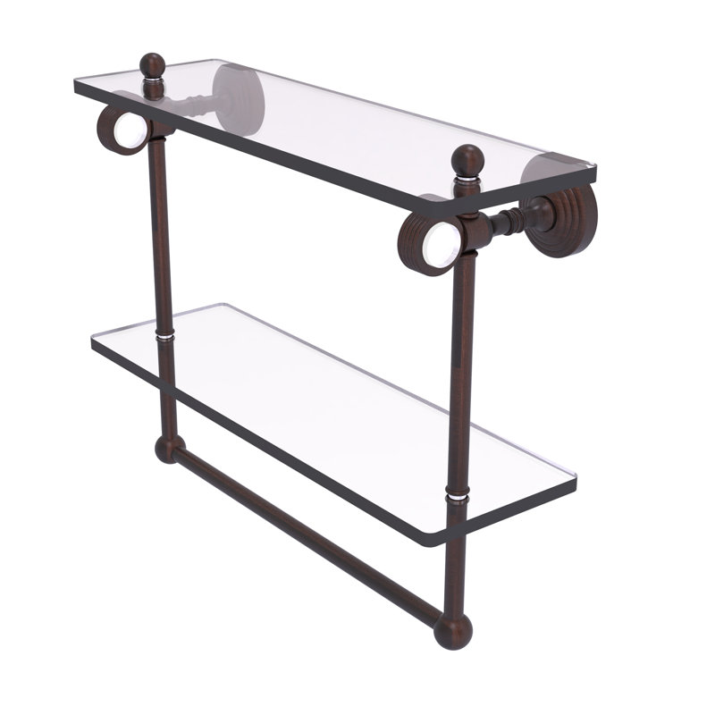 Jarrell 2 Piece Glass Tiered Shelf with Towel Bar, 13" H x 16" W x 5.12" D, Venetian Bronze