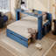 Structure de grand lit de jour avec bureau amovible, avec tiroirs de rangement et table d'appoint hydraulique, bleu-954568059-954568055
