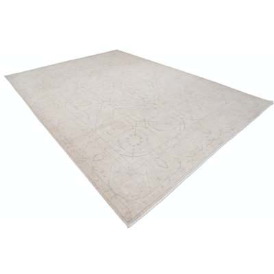 Tapis beige en laine noué à la main 9 x 12,2 pi pour salon et chambre à coucher